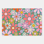 Retro Trippy Kleurrijke Swirls en Bloemen Inpakpapier Vel (Voorkant 2)
