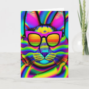 Retro Trippy Psychedelic Hippie Groovy Fat Cat Feestdagen Kaart