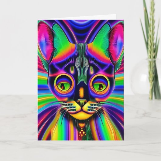 Retro Trippy Psychedelic Hippy Groovy Minx Cat Feestdagen Kaart (Voorkant)