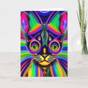 Retro Trippy Psychedelic Hippy Groovy Minx Cat Feestdagen Kaart