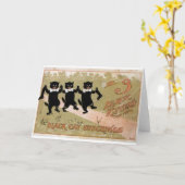 Retro Trois Chatons Noirs Bas et carte de note (Fleur jaune)