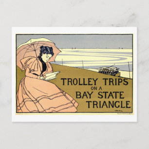 Retro Trolleyritten over Bay State Driehoek Briefkaart