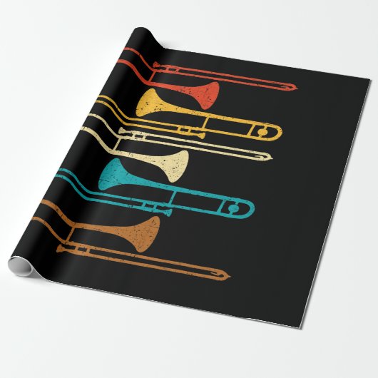 Retro Trombone - Jazz Cadeaupapier (Uitgerold)