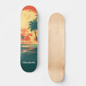 Retro  Tropical Beach Aangepaste naam Skateboard (Voorkant)
