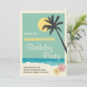 Retro Tropical Beach Adult Birthday Party Kaart