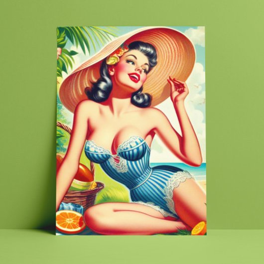 Retro Tropical Beach Pinup Briefkaart