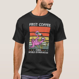 Retro Tropical Bird Coffee Zonnebrillen Roze T-shirt