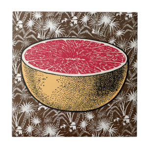 Retro Tropical Charm - Grapefruit kunst Tegeltje