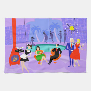 Retro Tropical Cocktail Party Kitchen Towel Theedoek