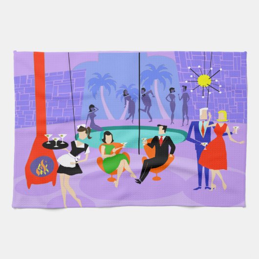 Retro Tropical Cocktail Party Kitchen Towel Theedoek (Horizontaal)