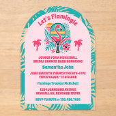 Retro Tropical Flamingo Pickleball Vrijgezellenfee Acryl Uitnodigingen (Voorkant)
