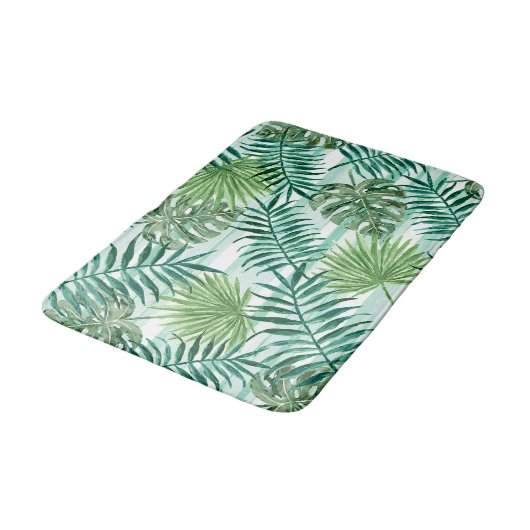 Retro Tropical Green Palm Leaves Pattern Badmat (Gekanteld)