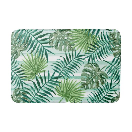 Retro Tropical Green Palm Leaves Pattern Badmat (Voorkant)
