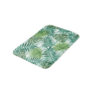 Retro Tropical Green Palm Leaves Pattern Badmat