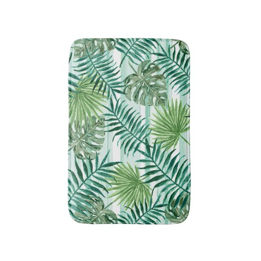 Retro Tropical Green Palm Leaves Pattern Badmat (Voorkant Verticaal)
