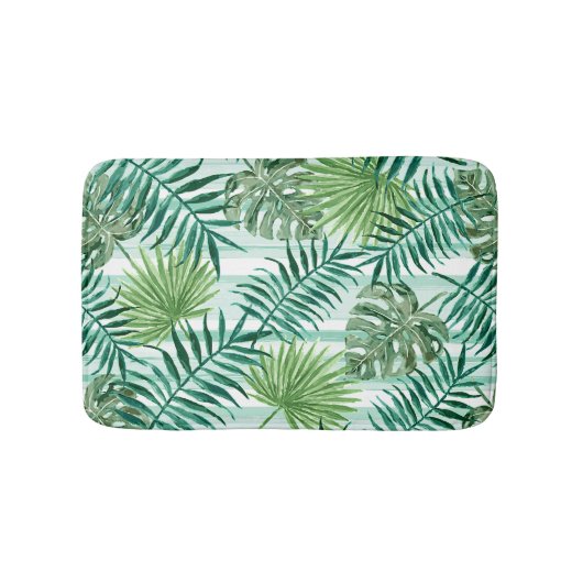 Retro Tropical Green Palm Leaves Pattern Badmat (Voorkant)