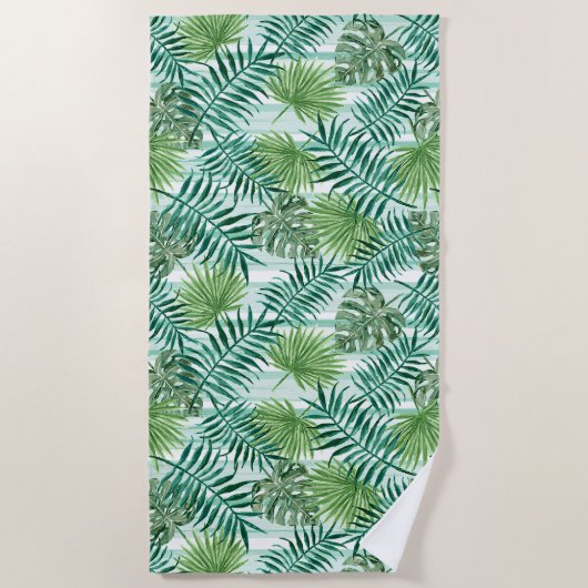 Retro Tropical Green Palm Leaves Pattern Strandlaken (Voorkant)
