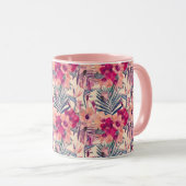 Retro Tropical Hibiscus Wren Pattern Mok (Voorkant rechts)
