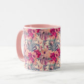 Retro Tropical Hibiscus Wren Pattern Mok (Voorkant links)