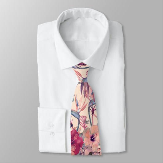Retro Tropical Hibiscus Wren Pattern Stropdas (Gebonden)