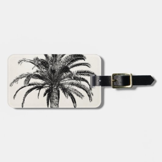Retro Tropical Island Palm Tree (zwart-wit) Bagagelabel (Voorkant horizontaal)