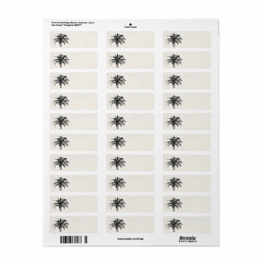 Retro Tropical Island Palm Tree (zwart-wit) Etiket (Full Sheet)