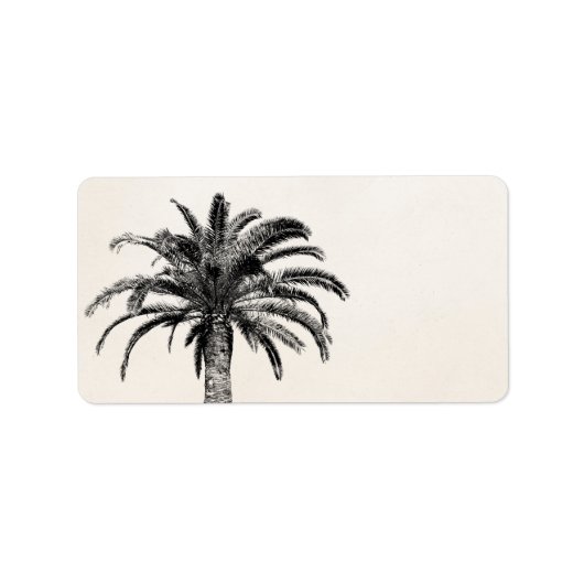 Retro Tropical Island Palm Tree (zwart-wit) Etiket (Voorkant)