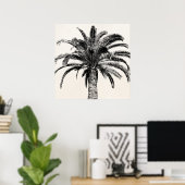 Retro Tropical Island Palm Tree (zwart-wit) Poster (Thuiskantoor)
