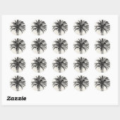 Retro Tropical Island Palm Tree (zwart-wit) Ronde Sticker (Vel)