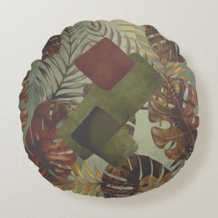 Retro tropical monstera palm leaf 70's zomer rond kussen