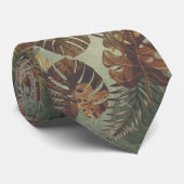 Retro tropical monstera palm leaf 70's zomer stropdas (Opgerold)