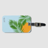 Retro Tropical Sun Palm Leaves Blue Minimum Name Bagagelabel (Voorkant (horizontaal))
