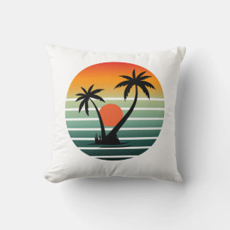 Retro Tropical Sunset with Palm Trees Kussen