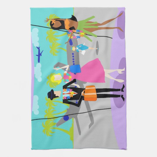 Retro Tropical Vacation Kitchen Towel Theedoek (Verticaal)