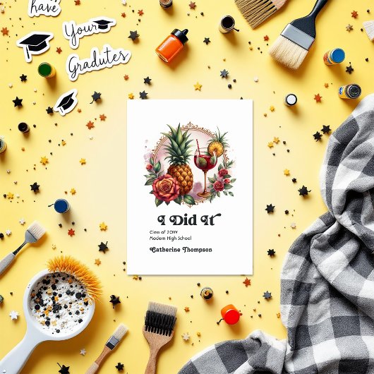 Retro  Tropisch Afstuderen Foto Aankondiging