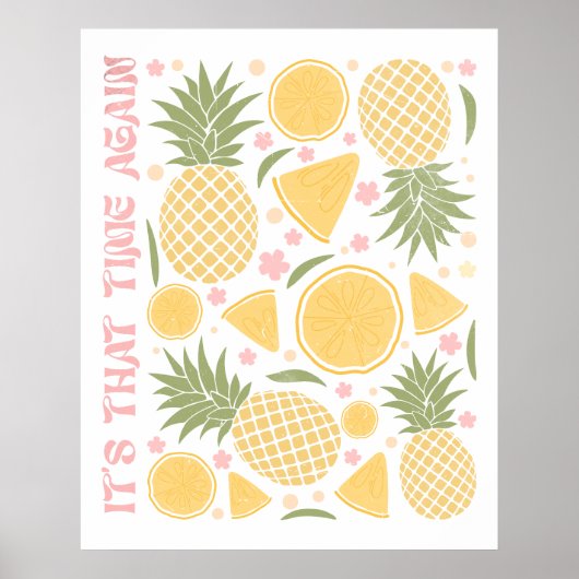 Retro tropisch fruit Zomertijd Ananas Poster (Voorkant)