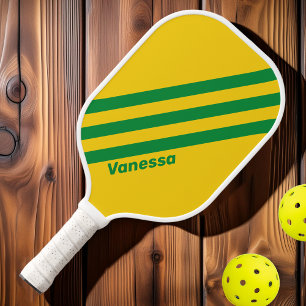 Retro Tropische Banaan Drie Strepen met Naam Pickleball Paddle