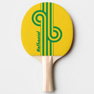 Retro Tropische Banaan Dubbele Streep Lus met Naam Tafeltennisbatje