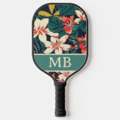 Retro Tropische bladeren Bloemen Monogram Initiale Pickleball Paddle (Voorkant)