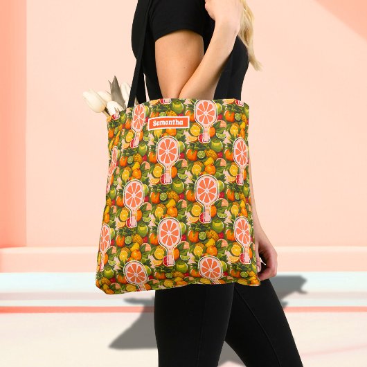 Retro Tropische Citrus Pickleball Bruidsdouche Draagtas