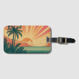 Retro/ tropische/Hawaïaanse zonsondergang Bagagelabel