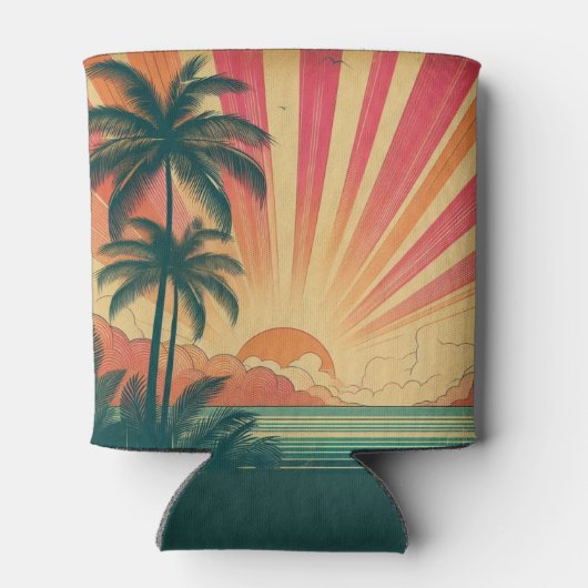 Retro/ tropische/Hawaïaanse zonsondergang Blikjeskoeler (Achterkant)