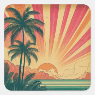 Retro/ tropische/Hawaïaanse zonsondergang Vierkante Sticker
