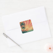 Retro/ tropische/Hawaïaanse zonsondergang Vierkante Sticker (Envelop)