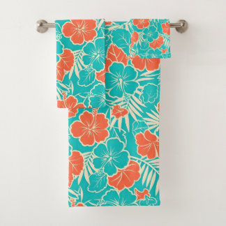 Retro Tropische Hibiscus en Palm Eiland Kunst Bad Handdoek