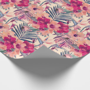 Retro Tropische Hibiscus Winterkoning Pattern Cadeaupapier