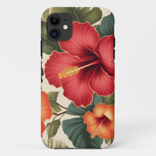 Retro tropische hibiscusbloemen iPhone 11 hoesje
