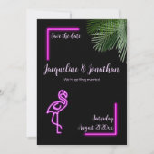 Retro Tropische Neon Roze Flamingo sparen de Datum Kaart (Voorkant)