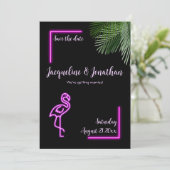 Retro Tropische Neon Roze Flamingo sparen de Datum Kaart (Staand voorkant)