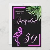 Retro tropische neonroze flamingo 50e verjaardag kaart (Voorkant)
